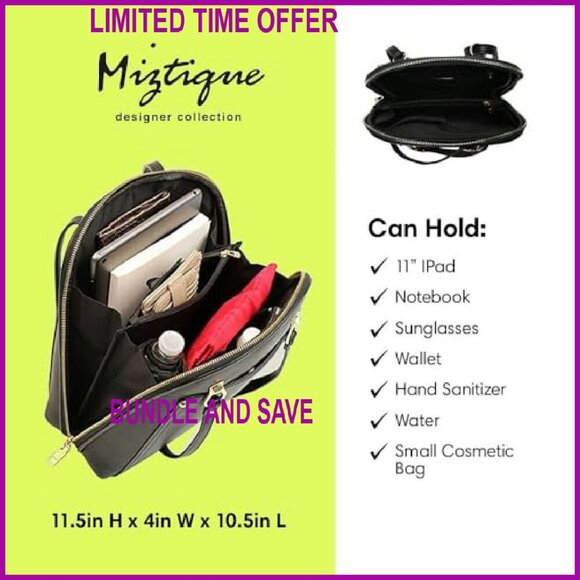 Convertible Vegan Leather Backpack Purse with Gold Hardware & Multiple Pockets main image 6